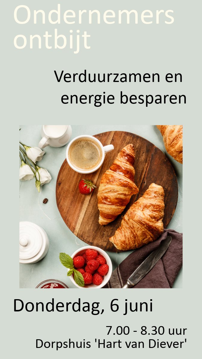 Rob Korten (@robkorten) on Twitter photo Bent u ondernemer in de <a href="/gem_westerveld/">Gemeente Westerveld</a> , kom dan op 6 juni naar het ondernemersontbijt in
Dorpshuis Hart van Diever! U wordt geholpen directe stappen te zetten in het verduurzamen van uw pand, uw proces, uw bedrijf! Bent u ondernemer in de <a href="/gem_westerveld/">Gemeente Westerveld</a> , kom dan op 6 juni naar het ondernemersontbijt in
Dorpshuis Hart van Diever! U wordt geholpen directe stappen te zetten in het verduurzamen van uw pand, uw proces, uw bedrijf!
