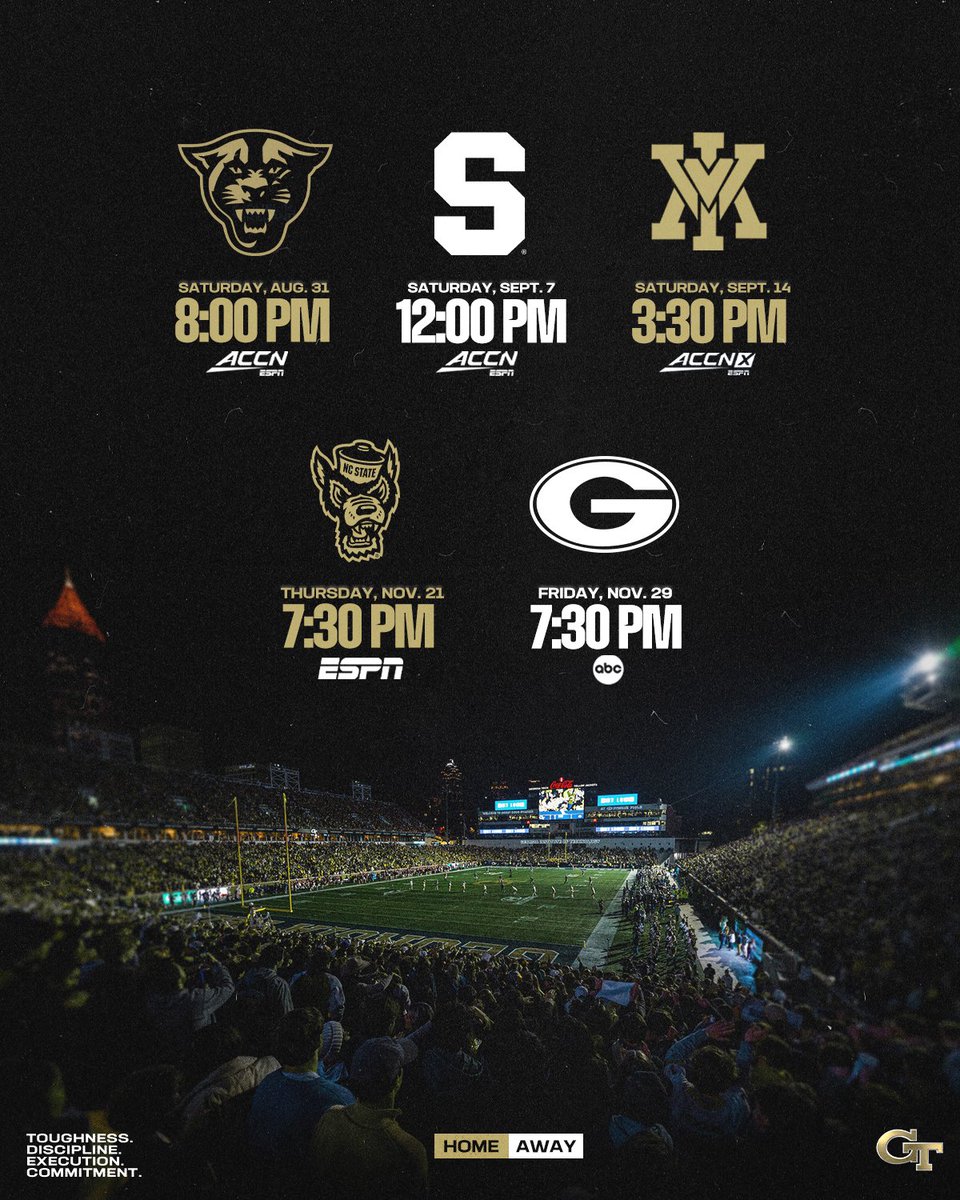 Five kickoff times are set 📺

🔗 buzz.GT/KickTimesMay24
🎟️ buzz.GT/24FBSeasonTix
