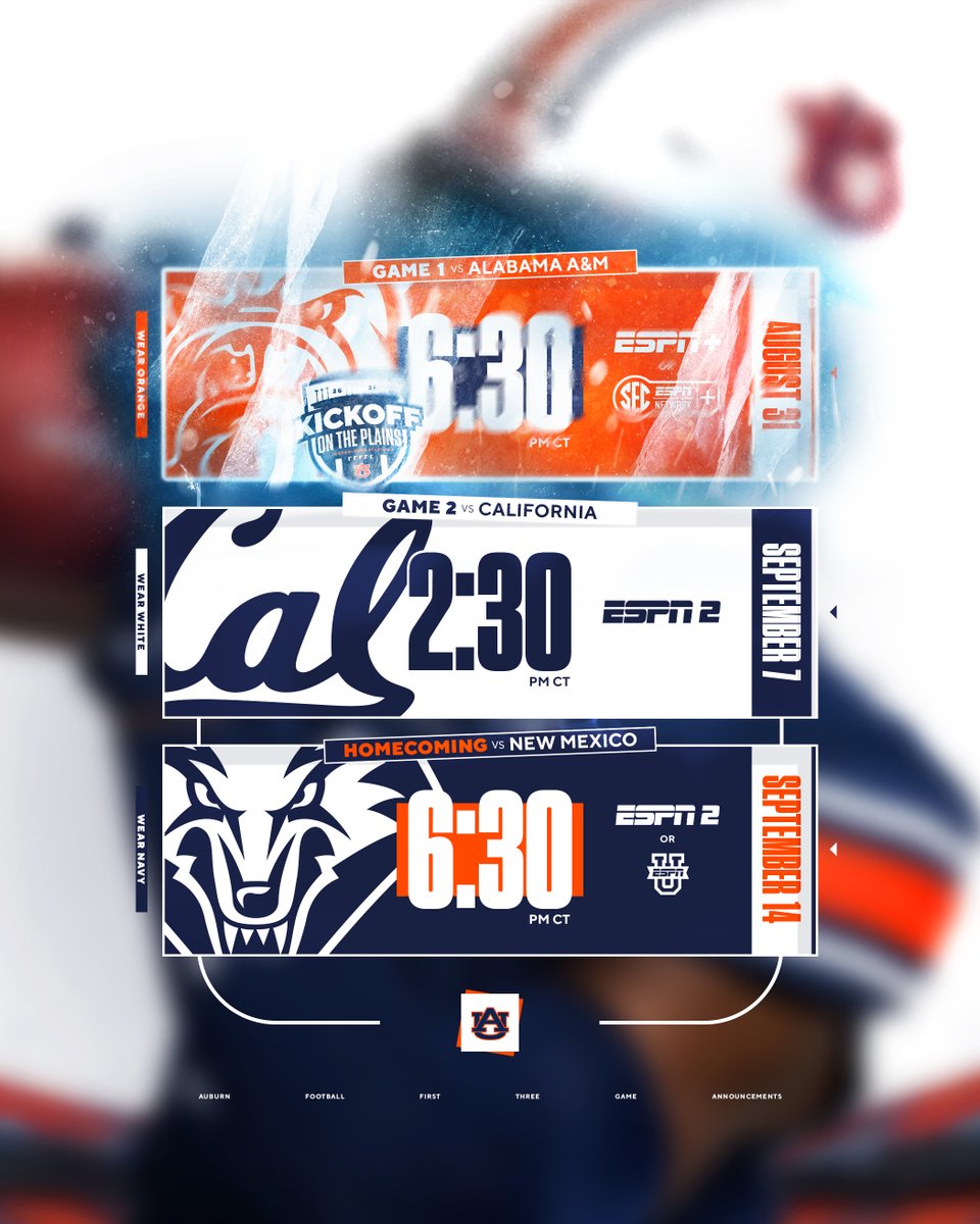 First 3️⃣ game times 🙌

📰 auburntige.rs/3yD6xLc

#WarEagle🦅