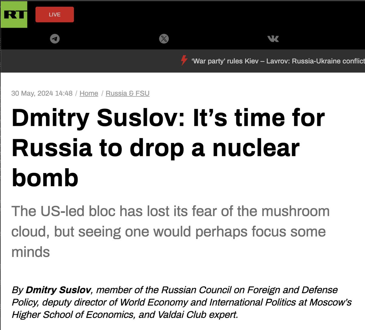 I wonder if Suslov's Canadian Valdai Club collaborators agree that 'It’s time for Russia to drop a nuclear bomb'? web.archive.org/web/2024053015…