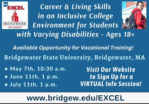 Virtual Open House for Inclusive College Program at Bridgewater State University, Bridgwater, MA, 6/11 Register bridgew.edu/academics/EXCE…
<a href="/WHSEPAC/">Whitman Hanson SEPAC</a> <a href="/WarehamPS/">WarehamPS</a>  <a href="/weymouthPC/">Weymouth TownWide Parent Council</a> <a href="/SeekonkSEPAC/">Seekonk Special Education Parent Advisory Council</a>
