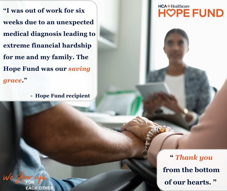 Thanks to our generous donors, HCA Healthcare colleagues and their families receive the support they need during financial hardships. #CareLikeFamily #OurHopeFund 
  
hcahopefund.com