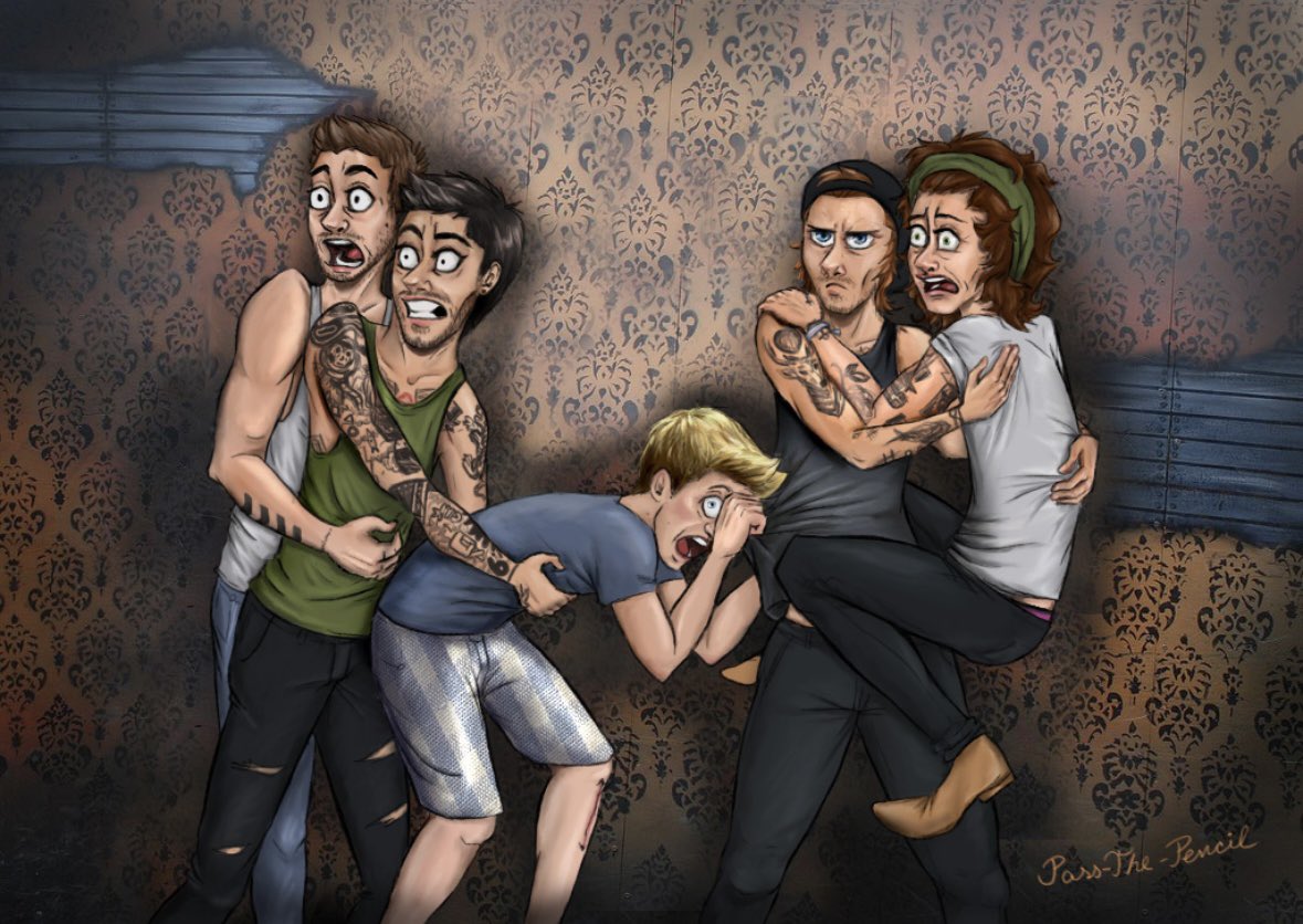 Just came across this fan art drawing of 1D when there were visiting my area (Niagara Falls) at Nightmares Fear Factory 😂 12 years ago!