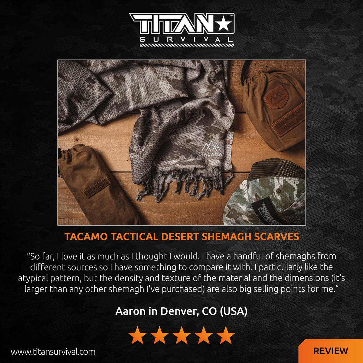 titansurvival's tweet photo. A NEW 5-STAR REVIEW OF OUR TACAMO SHEMAGHS
SHOP SHEMAGHS: https://t.co/ZEjxTkqOZV
#titansurvival #tacamo #outdoors #survival #bushcraft #tactical #military #camping #hiking #boating #shemagh #keffiyeh #overhead #scarf #headscarf #desertscarf #fashion #dubai #uae #afganistan https://t.co/5qh0IA5NIz