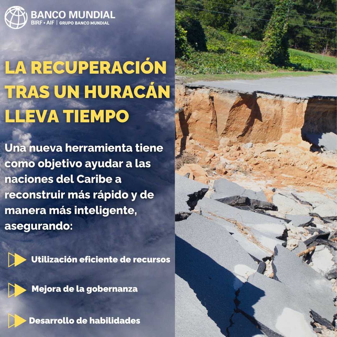 Recuperarse de un desastre significa que un país vuelva al camino del desarrollo sostenible. Una nueva herramienta está ayudando a los países del #Caribe a lograr una recuperación más rápida y eficiente. ¿Cómo funciona? Descúbrelo en este blogpost: wrld.bg/oelb50S2tM7