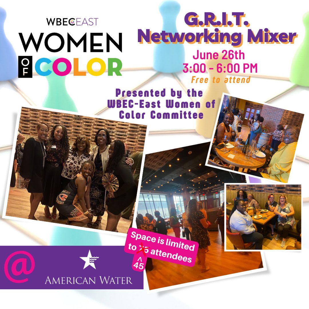 Join WBEC-East Women of Color Committee on June 26th as we take networking to a whole new level!

RSVP Here: cvent.me/xB17Oq

(correction: space is limited to 45 attendees)

#WBENCNetwork #WomenOfColor #NetworkingEvent #Growth #Resilience #EnhanceYourBrand #FreetoRSVP