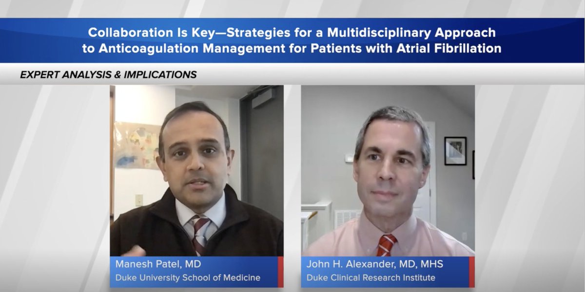 MedEdOTG's tweet photo. Drs. @manesh_patelMD of @DukeHeart Center &amp; Steve Deitelzweig spend 7 #CME minutes on how multidisciplinary approaches are key to #anticoagulation management in #atrialfibrillation: https://t.co/5zFmf73lxK #stroke #cardiotwitter https://t.co/yGTvvs6ebt