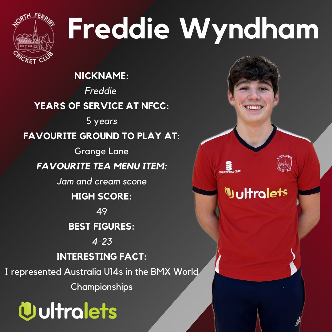 Freddie is the middle child of the Wyndham dynasty 🇦🇺 

From Junior to first team opening bowler, you’ll regularly find him bamboozling the oppositions opening batsmen with his fierce swing bowling.

A hero on and off the pitch, many would say 👏🏻