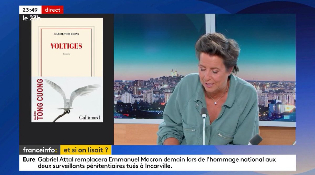 #Replay « C'est avec beaucoup de finesse que Valérie @vtongcuong observe notre époque où l'image prend bien trop souvent le pas sur la réalité. » @franceinfo 📖 'Voltiges' ➤ gallimard.fr/Catalogue/GALL… 📺 À (re)voir ici 👉 francetvinfo.fr/replay-jt/fran…