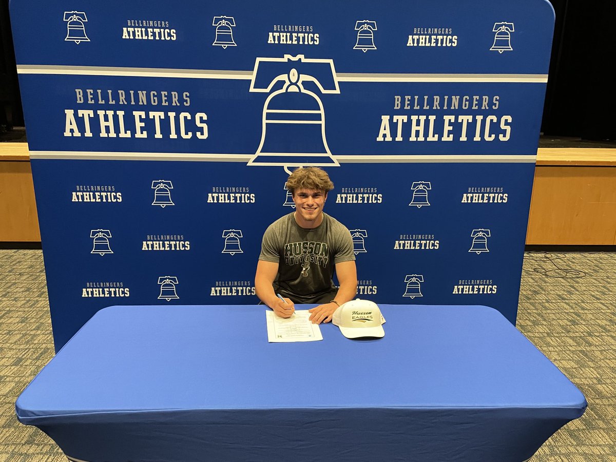 Senior David Johnson signs his commitment letter to play football at Husson University! Congratulations David, we are all proud of you! Bellringer for life!