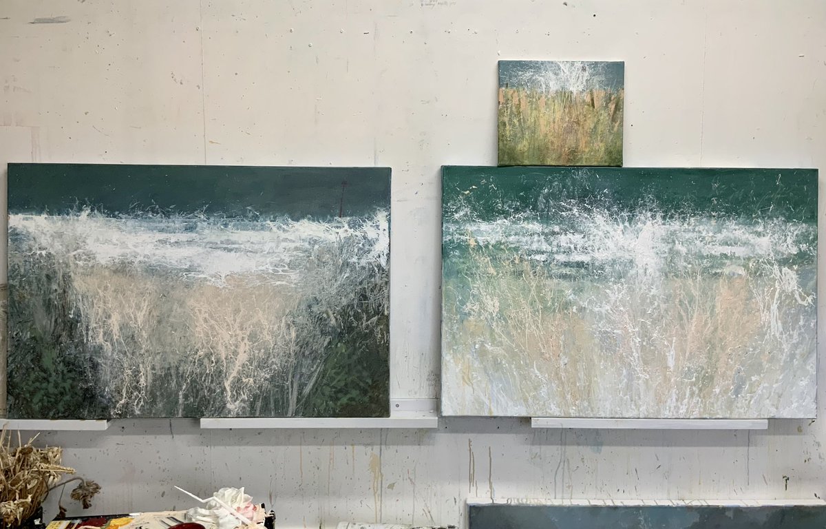 Work in progress in the studio. Loads of work on the go right now for group shows this summer and autumn @HeriotGallery @TolquhonGallery @bluetreegallery #nextexhibition #workinprogress #wip #contemporarypainting #seascapepainting #landscapepainting #artforthehome #interiors