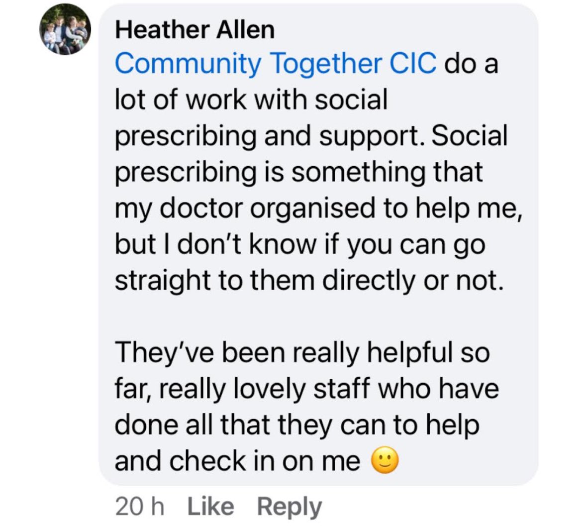 Thank you, Heather, for the wonderful feedback! 

It means a lot to our passionate team. We're committed to showcasing the benefits of Social Prescribing and your support fuels our mission. 🌟 #SocialPrescribing