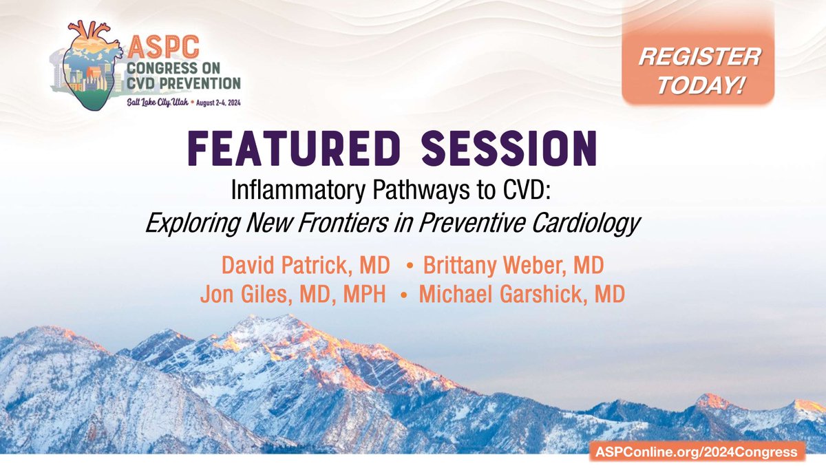 ASPC (@aspcardio) on Twitter photo Don't miss this Featured Session at #ASPC2024 with <a href="/Bweber04/">Brittany Weber</a> and <a href="/garshick/">Dr. Michael Garshick</a>!! Registration is open for the Congress on CVD Prevention and the new Lifestyles MasterClass. Discounts available for ASPC members. aspconline.org/2024congress Don't miss this Featured Session at #ASPC2024 with <a href="/Bweber04/">Brittany Weber</a> and <a href="/garshick/">Dr. Michael Garshick</a>!! Registration is open for the Congress on CVD Prevention and the new Lifestyles MasterClass. Discounts available for ASPC members. aspconline.org/2024congress