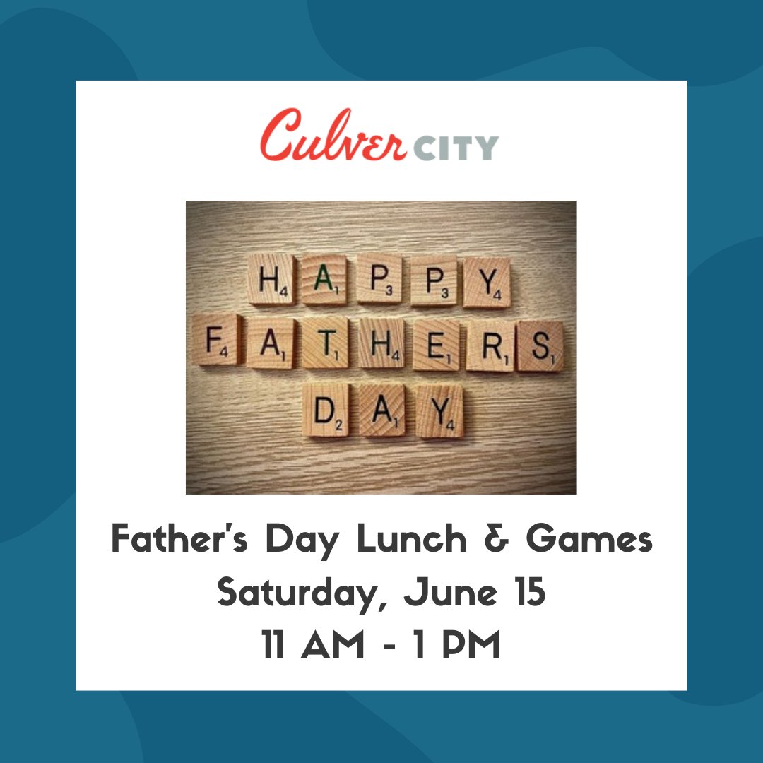 Join #CulverCity Parks, Recreation and Community Services in celebrating all of the father figures in our lives on Saturday, June 15 from 11 AM - 1 PM at the Veterans Memorial Building! 🏀🏆🫂  

For more information, visit: content.govdelivery.com/accounts/CACUL…