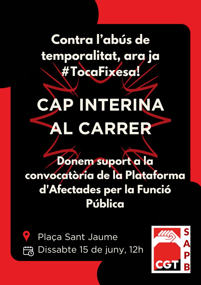 sapbcgt's tweet image. El 13-J parlarà el TJUE. El 15-J ho farem nosaltres. Als carrers, allà on sempre es decideix tot. A les 12h a plaça Sant Jaume #Interines #Fixesa #AfectadesFP #SantJaume15J
