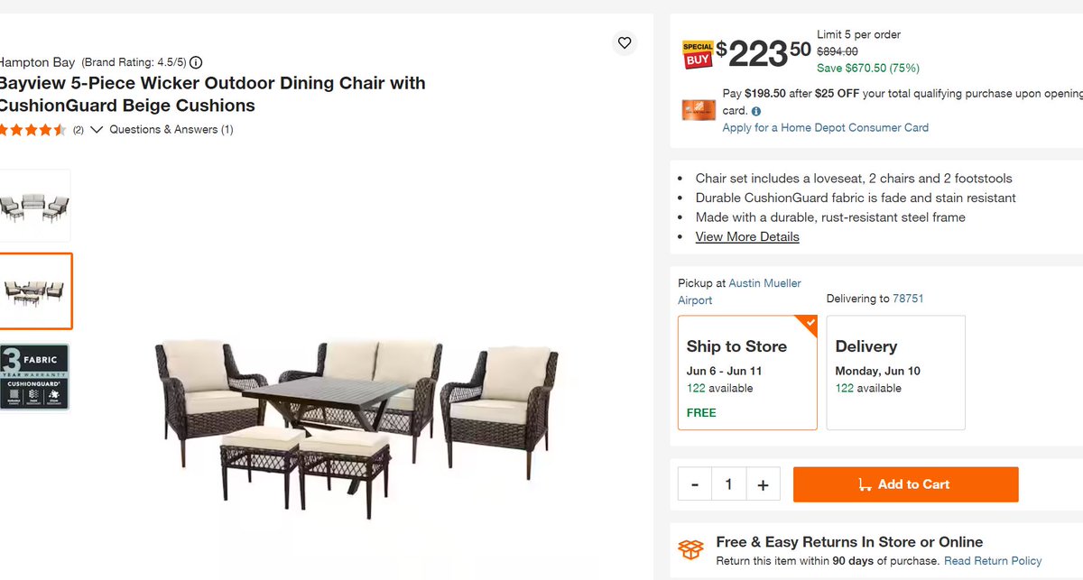 HeavenlySteals's tweet photo. Bayview 5-Piece Wicker Outdoor Dining Chair set with CushionGuard Cushions only $223.50
Click https://t.co/oFXFH7stY7
More Home Depot sale items here https://t.co/KaQ8RmEYyv
. https://t.co/9t7s8Ij94E