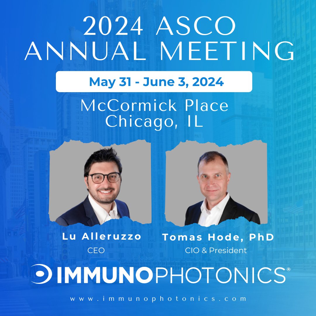 Immunophotonics Lu Alleruzzo (CEO) &amp; Tomas Hode, PhD (CIO &amp; President) will be in Chicago at the ASCO annual meeting, May 31-June 3. They are thrilled to engage with clinical experts worldwide, explore cutting-edge research, and discover innovative treatments. #ASCO24