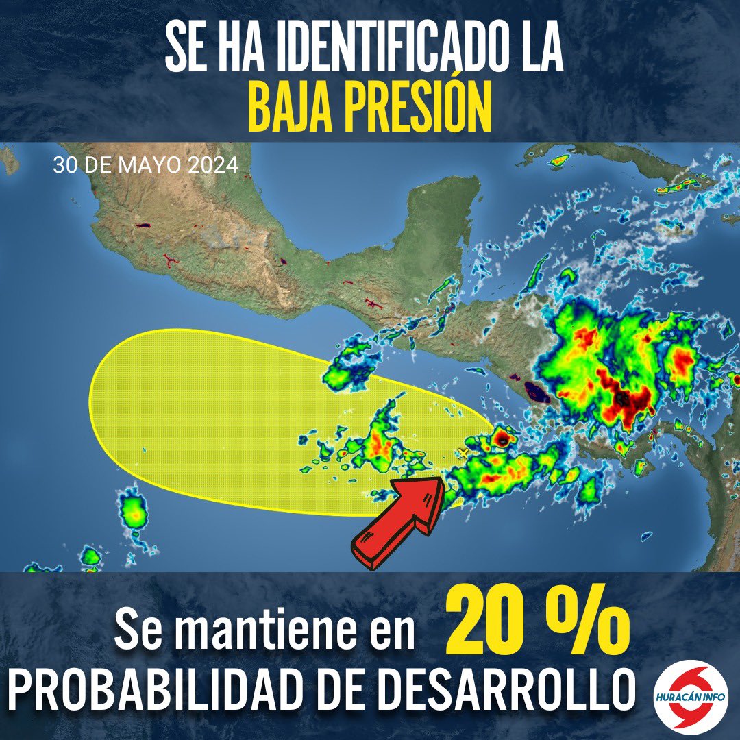 🚨📣‼️Atención‼️El Centro Nacional de Huracanes del Pacífico(@NHC_Pacific) ha identificado un área amplia de baja presión asociada a la primera onda tropical que había salido de África. Se ha formado al oeste de América Central (🇲🇽, 🇬🇹, 🇭🇳, 🇸🇻, 🇳🇮) y está produciendo lluvias 🌧️ y