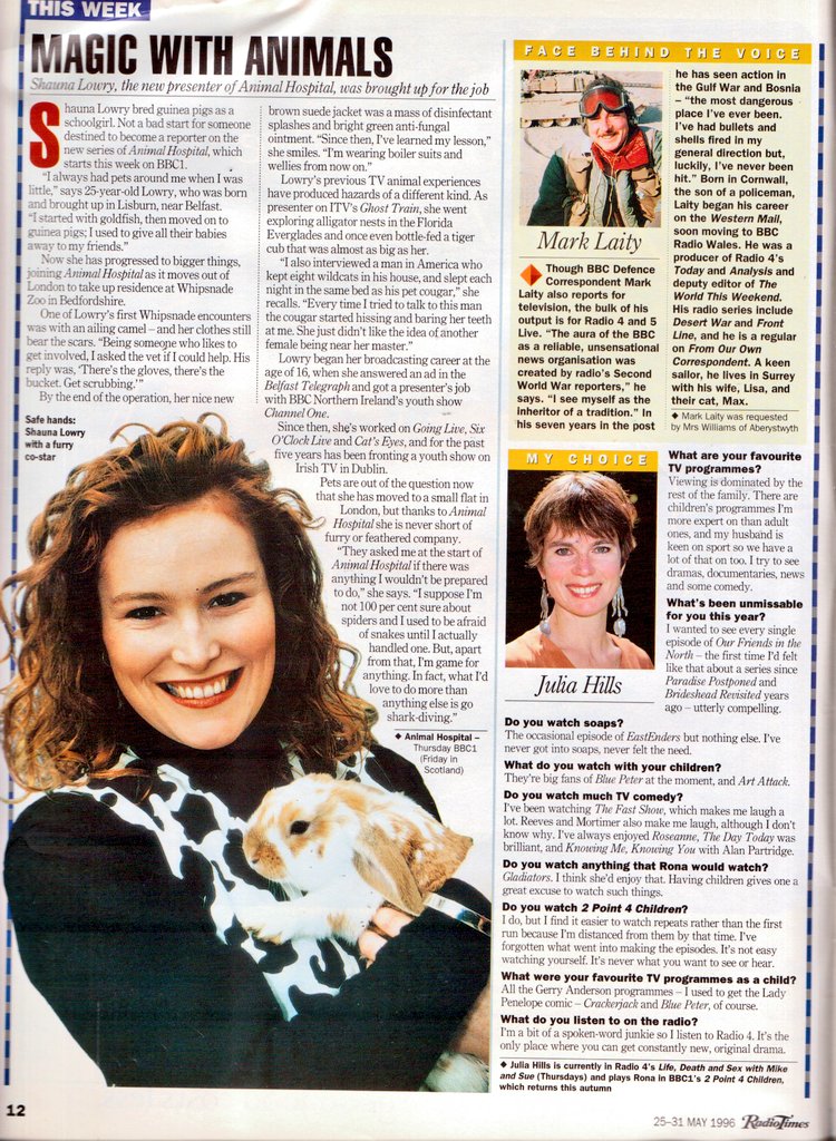 TV📺30/5/96 BBC1 
4.35:Mud 5.0:Newsround 5.10:The Ant and Dec Show 5.35:Neighbours 6.0:News 7.0:Top of the Pops 7.30:EastEnders 7.0:Animal Hospital 8.30:Airport 9.0:News 9.30:Absolutely Fabulous 10.0:Making Babies 10.50:Question Time
