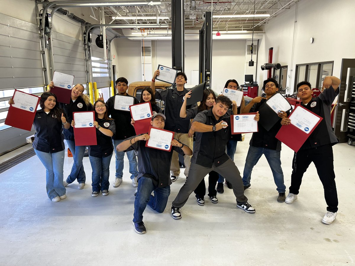 Auto Tech 1: 83% certified! 20 of 24 students certified. 56 total ASE Entry Level certifications. 5 of those students earned all 5 of 5 possible certifications this year. Phenomenal group of kids! A few going into the workforce this summer to get a very early start. <a href="/BrendaChR1/">Brenda Chacon-Robles, Ed.D.</a>