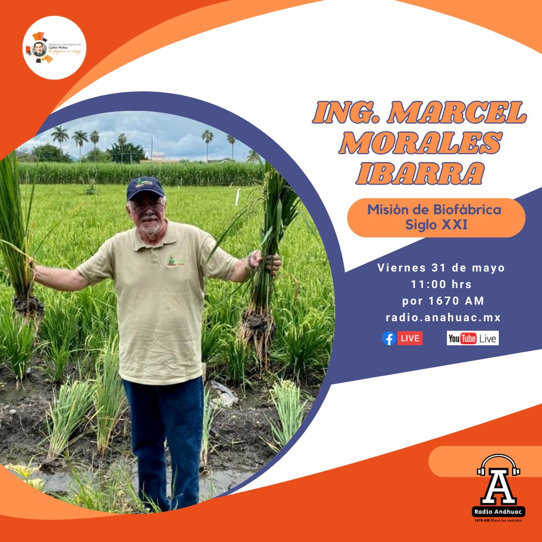 #Transmisión Este #viernes en Estamos en Comunicación platicaremos con el Ing. Marcel Morales Ibarra, director general de @BIOFABRICA. ¡No te lo pierdas! 🕙 11:00 hrs 💻 radio.anahuac.mx 🔵 Facebook bit.ly/3Ri6Rnj 🔴 Youtube bit.ly/3yRSX