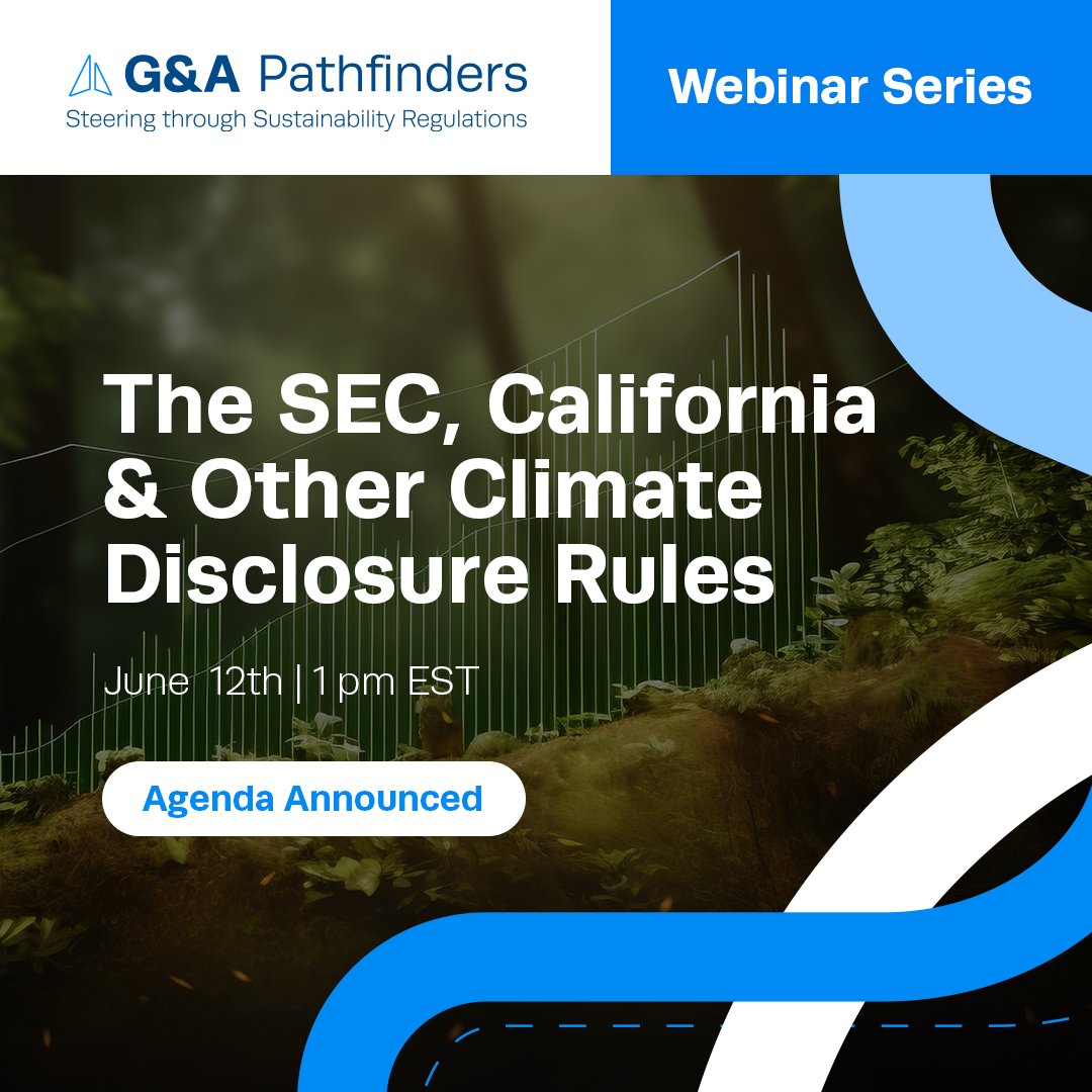 gainstitute's tweet photo. Agenda Announced for G&amp;A's The SEC, California &amp; Other Climate Disclosure Rules June 12th with speakers G&amp;A co-founder Lou Coppola,  and G&amp;A's climate team Annie Roberts and Kyle Herdegen. Check it out and register at 🔗  https://t.co/U9AnGeh5AH https://t.co/vrQXfxFvqZ