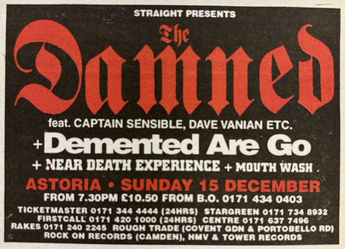 The Damned at Astoria! Melody Maker, 14 December 1996. #MelodyMaker #MyLifeInTheUKMusicPress #1996