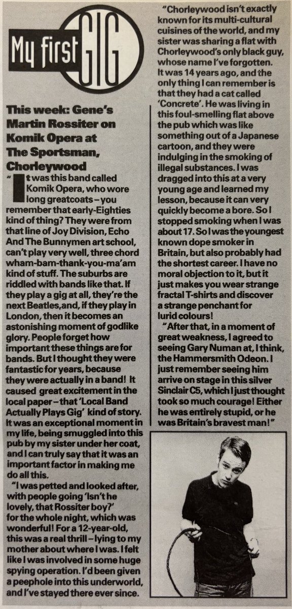 My First Gig! Gene’s Martin Rossiter! Melody Maker, 14 December 1996. #MelodyMaker #MyLifeInTheUKMusicPress #1996