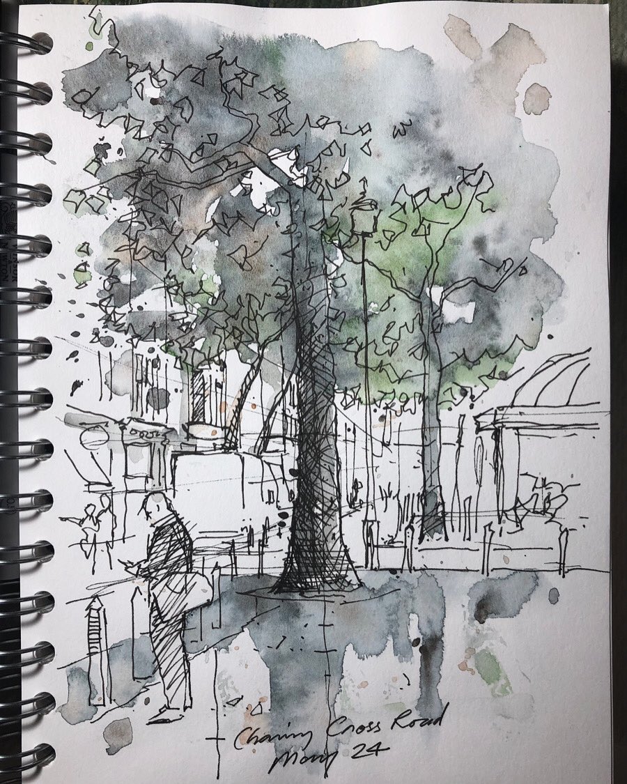cookthepainter's tweet photo. Scribbling in the rain on Charing Cross Road. 

#sgfadrawing #sgfadrawingday @SGFADrawing #urbansketch https://t.co/hbUa74bkjF