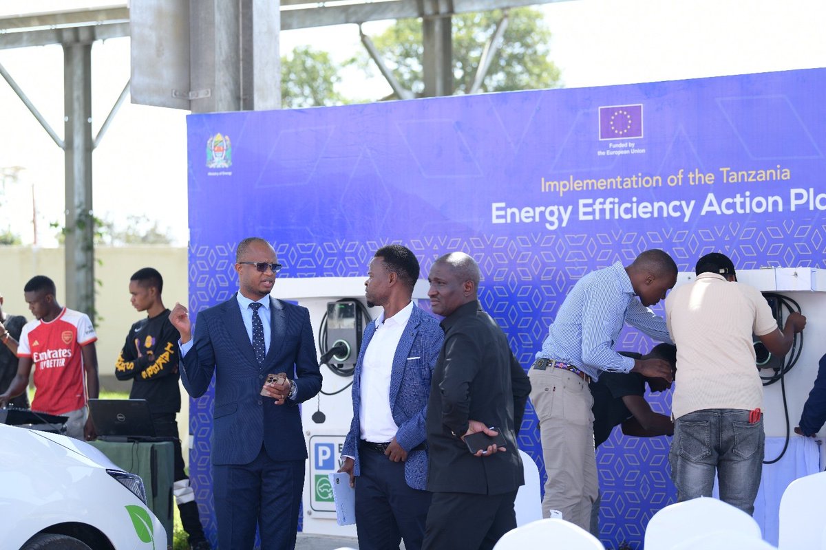 jdmasaki's tweet photo. At the Energy Efficiency Project inauguration in Dodoma, Tanzania! Excited to see @undptz &amp; the Ministry of Energy launch the first electric vehicle and charging stations, promoting #NetZero and clean e-mobility! 🚗🔋🌍 #CleanEnergy #SustainableFuture https://t.co/k4X1mTQrEG