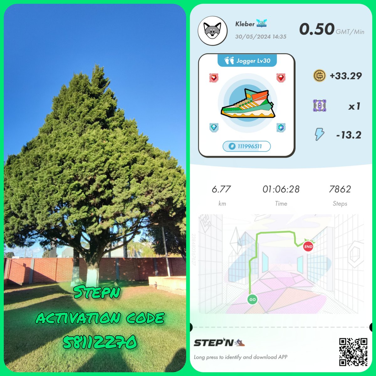 Day 1️⃣3️⃣ of my running training:

🏃🏻‍♂️ Run for 2km, walk for 1km and run for 2km ⚡⚡👟👟

☕ Left some energies behind to go for a walk tomorrow morning 🚶🏻‍♂️

💰 Daily earnings: 33 GMT ($7,70)
⚡ Activation Code to join STEPN: 
58112270

-----------

STEPN Challenge, Day 61: 1547km