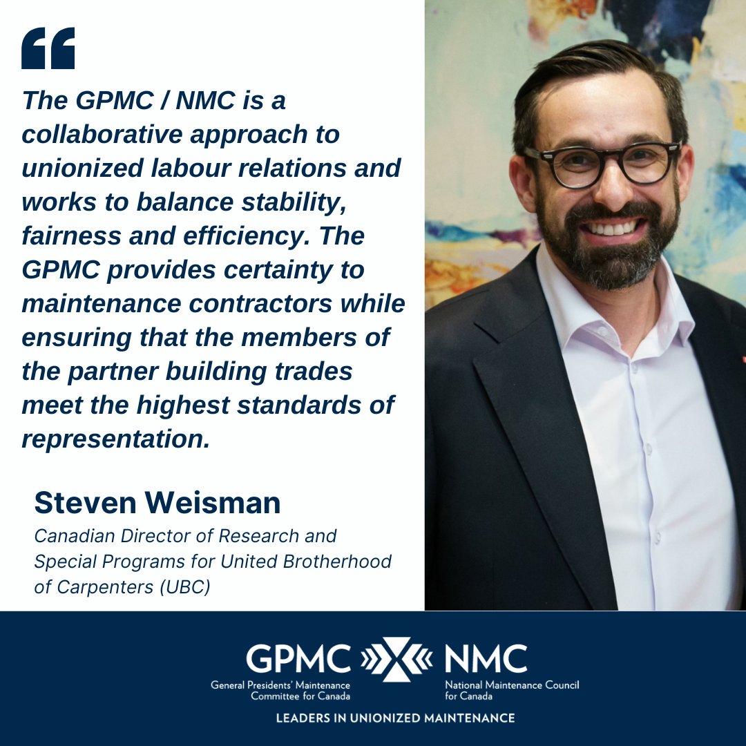 GPMC MEMBER PROFILE: Steven Weisman is a lawyer who has practiced exclusively in #union-side legal representation and joined the #Carpenters Union in 2022 as legal counsel, now as the #Canadian District’s Director of Research and Special Programs. bit.ly/4aHddoH