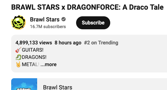 No way!!! @DragonForce x @BrawlStars #Draco trending at #2 on @YouTube