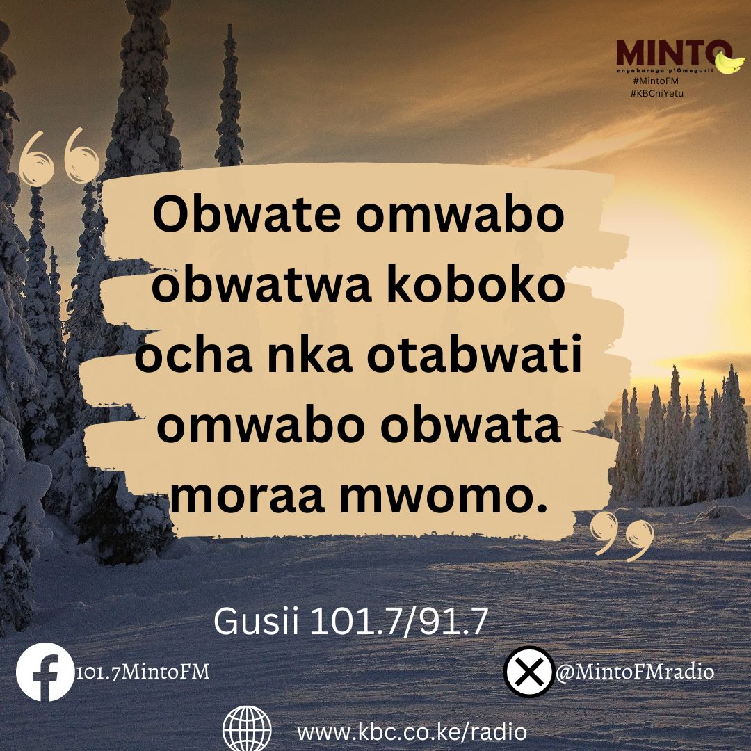 Inee Minto ningo oria ogotosemia igoro ya omobayeno oyoiga.... Obwate omwabo obwatwa koboko ocha nka otabwati omwabo obwata moraa mwomo?. ^MK
#MintoFM