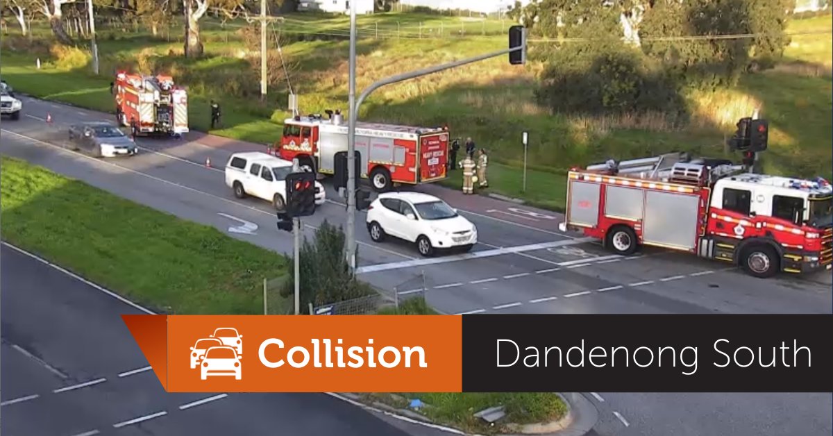Left lane blocked northbound on Frankston-Dandenong Road, Dandenong South at the Colemans Road intersection, due to a collision. One lane is open for through traffic with delays in the area. Please be patient and follow the direction of emergency services. #victraffic