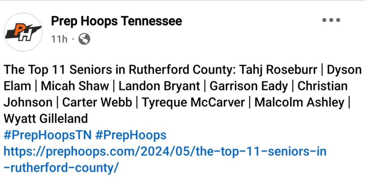 Thank you <a href="/PrepHoopsTN/">Prep Hoops Tennessee</a> for the recognition, big senior season upcoming! 
<a href="/RedHawksFlight/">Red Hawks Men’s Basketball</a>