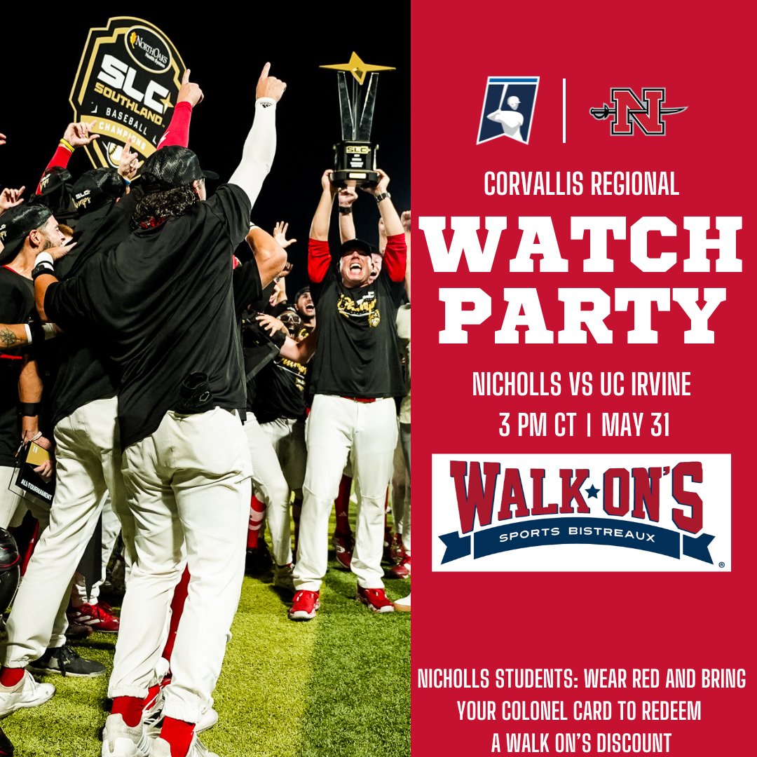 GeauxColonels's tweet photo. Walk On's of Thibodaux will be the official WATCH PARTY location! Join us as the Colonels face the Anteaters of UC Irvine! https://t.co/aMzGotjIEM