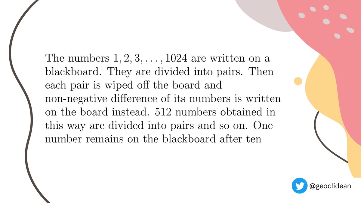 geoclidean's tweet image. Numbers on blackboard replaced by difference
#Combinatorics #CombinatoricsSolved #Invariant #Parity #Blackboard