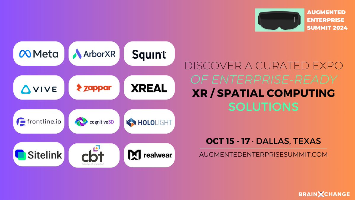 Discover the top #XR #digitaltwin #AI and related #emergingtech solutions having an impact in real enterprise environments. Demo a range of devices and platforms ready for deployment today at #AugmentedEnterprise Oct 15-17 in Dallas hubs.la/Q02y-y9M0