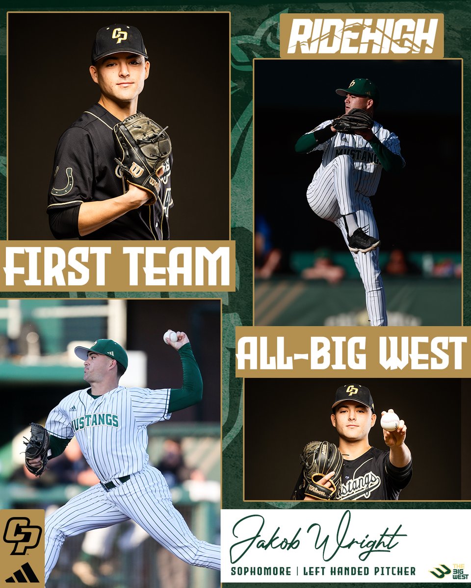 CalPolyBSB's tweet photo. We also have 3⃣ All-Big West First Team members! Check them out: 
⭐️ INF Alejandro Garza
⭐️ OF Jake Steels
⭐️ LHP Jakob Wright
#RideHigh https://t.co/4N6Cg0eaf1