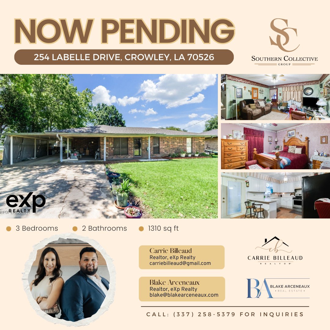 🎉【ＮＯＷ　ＰＥＮＤＩＮＧ】🎉

​​This well-maintained, family-friendly home with a sunroom in Crowley is now UNDER CONTRACT! ✨
Congratulations to both parties! 🥂

📞(337) 258-5379
carriebilleaud.exprealty.com

#southerncollectivegroup #louisianarealtor #CrowleyLA #CrowleyRealEstate