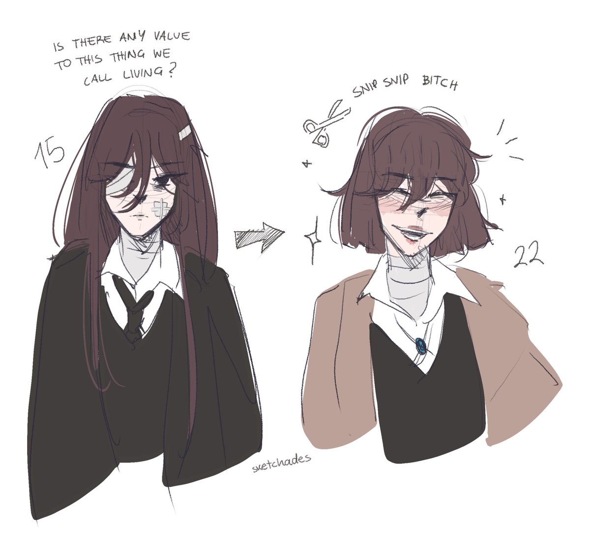 sketchades's tweet photo. fem dazais 
#bsd #dazai #bungoustraydogs https://t.co/zSnk7P2m4W