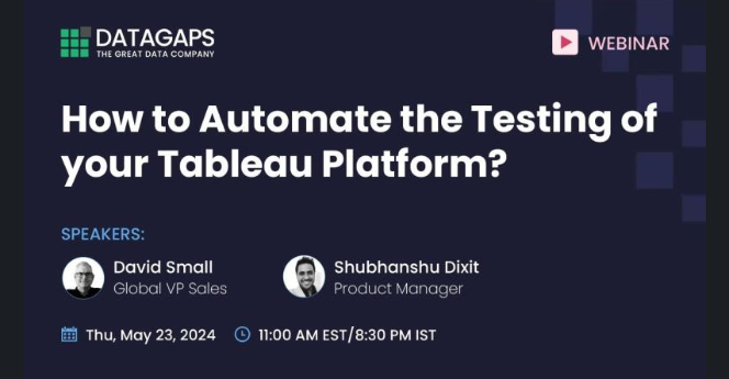 datagaps's tweet photo. Thanks for Joining our webinar on " How to Automate the Testing of your Tableau platforms? " and making it a big success. 
 
It's just a click away if you missed it or were looking to Revisit it. You can watch the Webinar Recording Here: <<https://t.co/JTBPBYmR1n>> https://t.co/pBI6sOQ2Ud