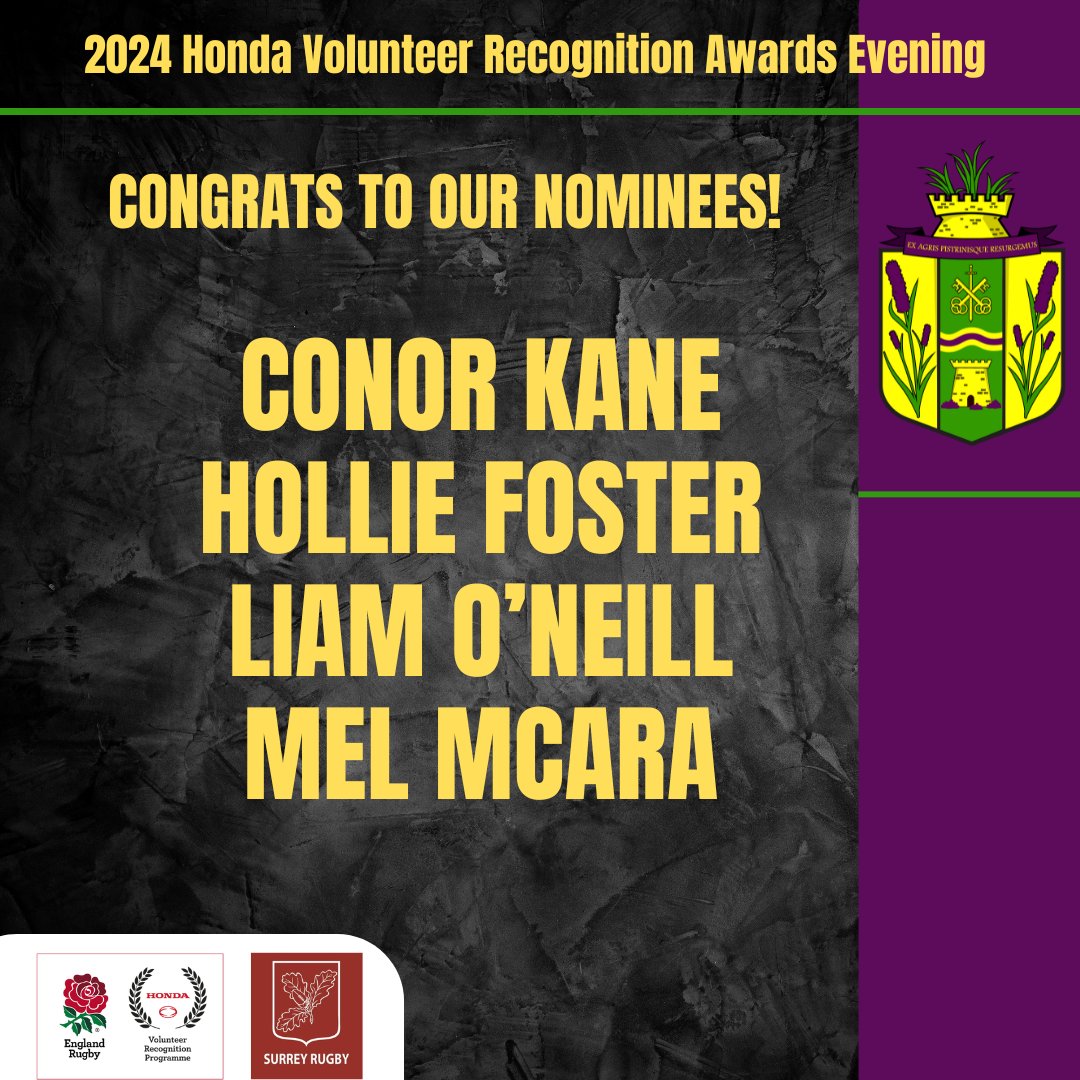 Without volunteers, our club wouldn't exist.

It's wonderful too see four members of our club invited to the 2024 #HondaVolunteer Recognition Awards Evening this year!

Congrats to Conor, Hollie, Liam & Mel and thank you!

#Mitcham #Carshalton #Honda #GrassrootsRugby #SurreyRugby