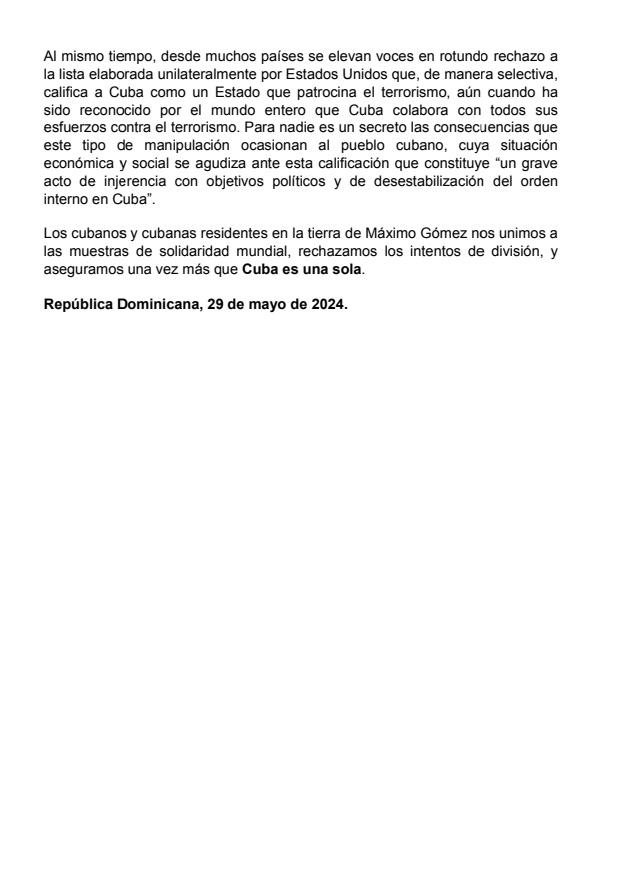 Comunicado de la Asociación Máximo Gómez de Cubanos Residentes “Cuba es una sola” #CubaNoEstáSola