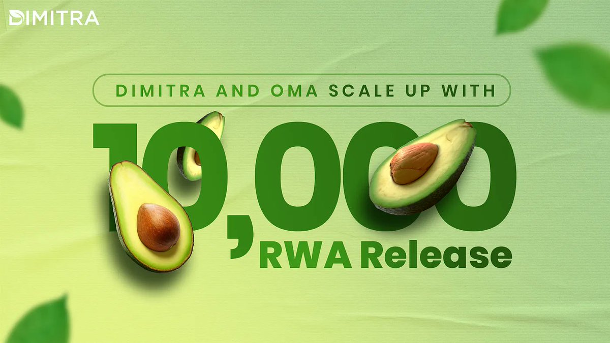 🚨 $DMTR is transforming the #RWA game by offering revenue-producing ownership of an Avocado Tree in Kenya 🥑

<a href="/dimitratech/">Dimitra Technology</a> and @OneMillionAvocados (OMA) are launching a major project 👇

Their aim❓

To plant 10,000 avocado trees across Kenya within the next year 🌳

These #RWA