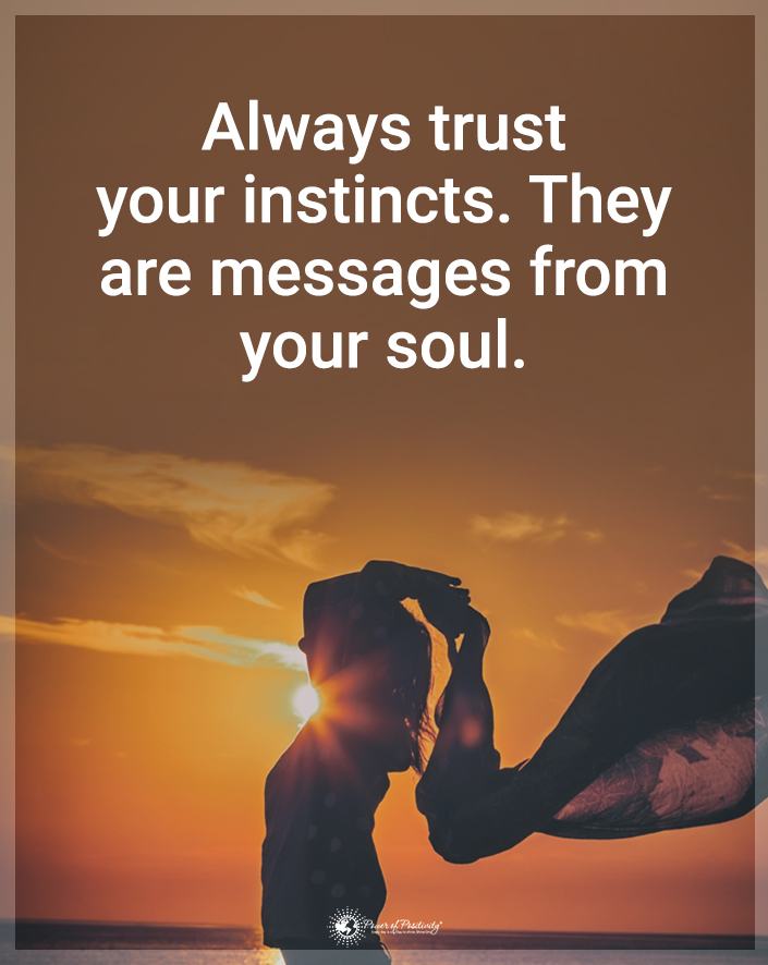 “Always trust your instincts. They are messages from you soul.”