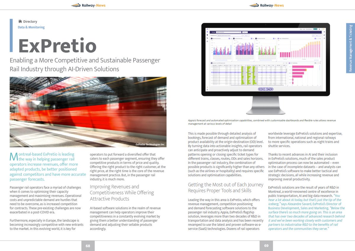 Discover our latest article in <a href="/Railway_News/">Railway-News</a> eMagazine diving into Revenue Management in the railway industry! 

Learn more about our innovative approach and industry insights: lnkd.in/dp3gz8dJ

#revenuemanagement #optimization #forecasting #ArtificialIntelligence