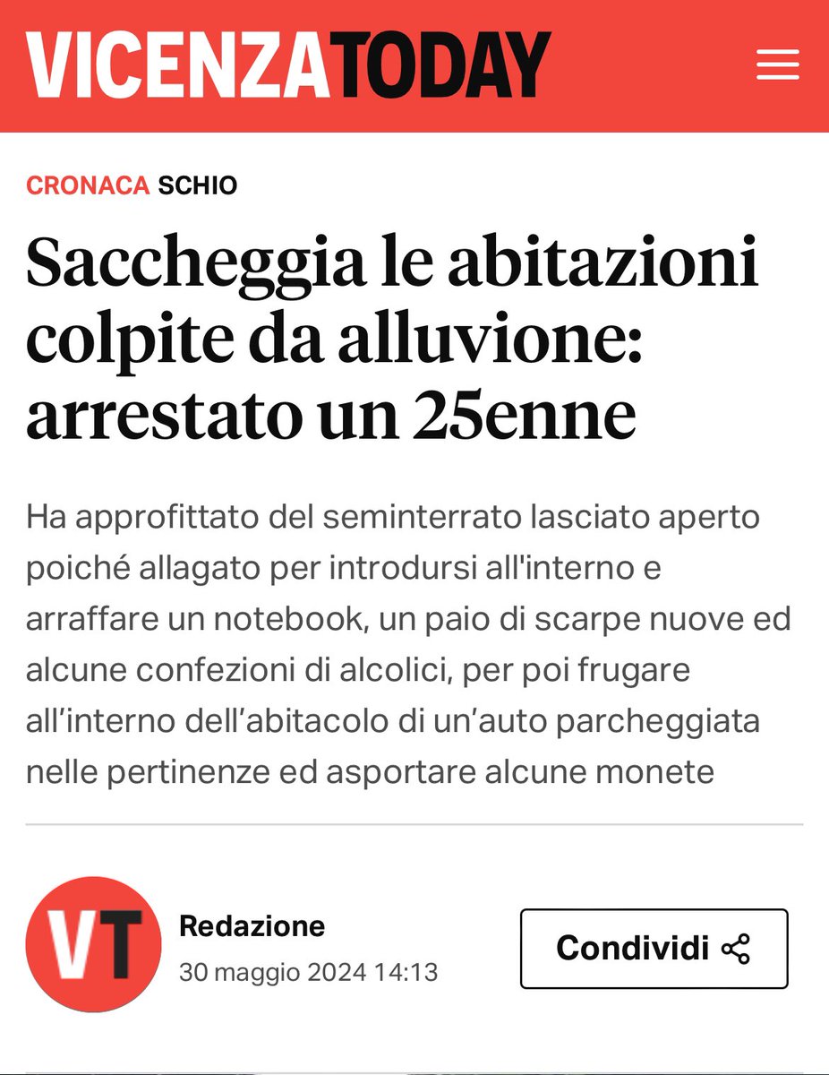 Chi può aver fatto sciacallaggio nelle abitazioni colpite dall’alluvione a Schio? 👉 un italiano “figlio sano del patriarcato” 👉 un turista islandese in cerca geyser 👉 un 25 guineano che non è stato ben integrato dall’Italia