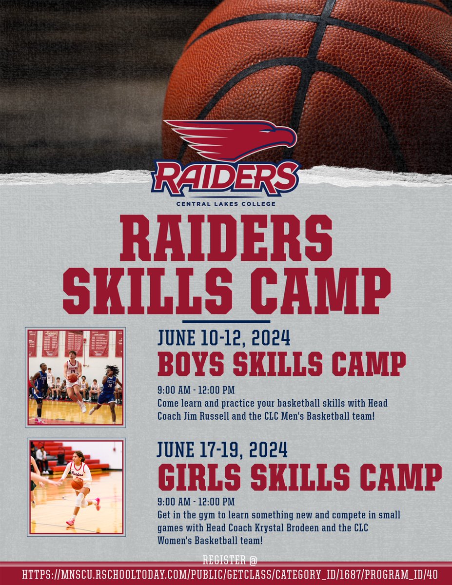 Brainerd Lakes Area - Don’t forget to sign up your 4-7th graders for Raiders Skills Camps! 🏀

Register @ mnscu.rschooltoday.com/public/getclas…